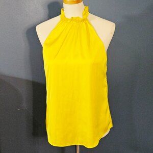 WHBM Bright Golden Yellow Satin Ruffle Neck Halter Blouse SZ 6